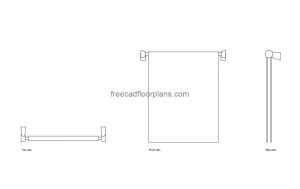 towel rack with bath towel autocad drawing, plan and elevation 2d views, dwg file free for download