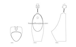 wall mounted urinal with sensor autocad drawing, plan and elevation 2d views, dwg file free for download
