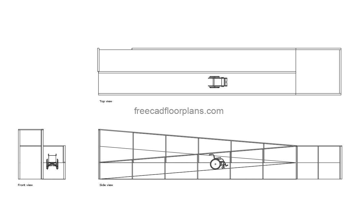 wheelchair ramp autocad drawing, plan and elevation 2d views, dwg file free for download