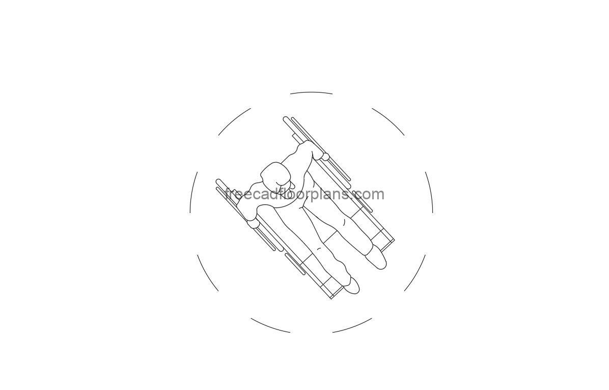 wheelchair turning radio autocad drawing, plan 2d view, dwg file free for download