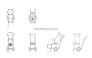 wood shredder machine autocad drawing, plan and elevation 2d views, dwg file free for download