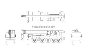 100 ton mobile crane autocad drawing, plan and elevation 2d views, dwg file free for download