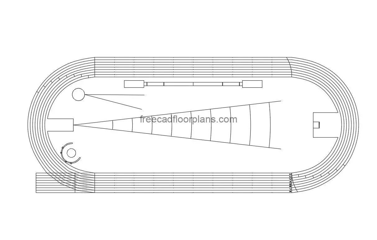 200 meter running track autocad drawing, plan and elevation 2d views, dwg file free for download
