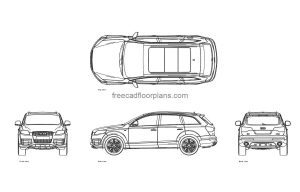 audi q7 autocad drawing, plan and elevation 2d views, dwg file free for download