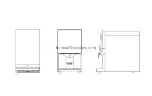 automatic nescafe coffee machine autocad drawing, plan and elevation 2d views, dwg file free for download