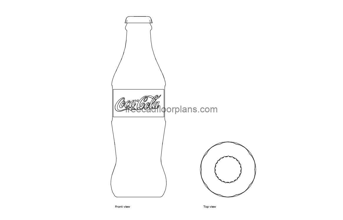 coca cola glass bottle autocad drawing, plan and elevation 2d views, dwg file free for download