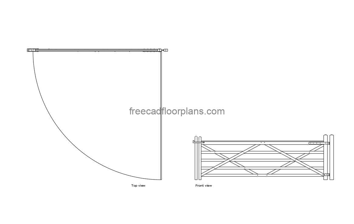 farm gate autocad drawing, plan and elevation 2d views, dwg file free for download