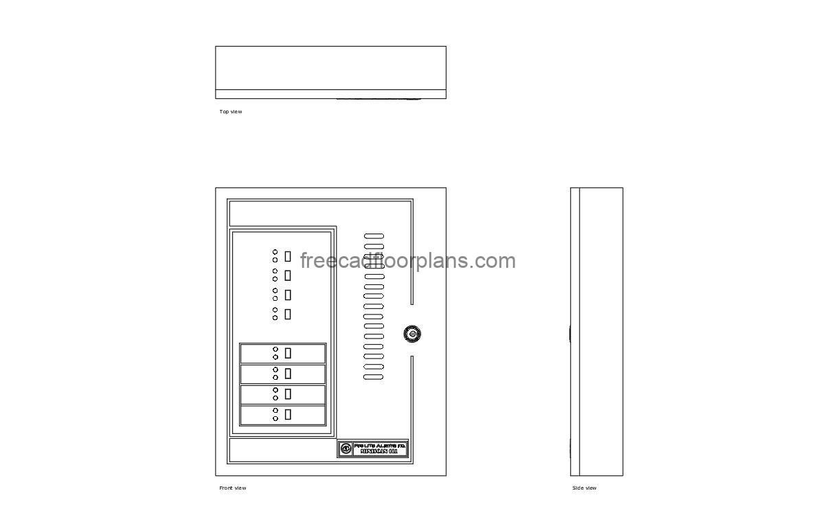 fire alarm control panel autocad drawing, plan and elevation 2d views, dwg file free for download