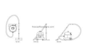henry hoover vacuum cleaner autocad drawing, plan and elevation 2d views, dwg file free for download