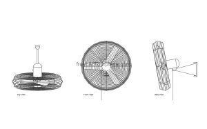 industrial oscillating fan autocad drawing, plan and elevation 2d views, dwg file free for download