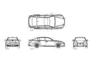 lexus gs350 f-sport autocad drawing, plan and elevation 2d views, dwg file free for download