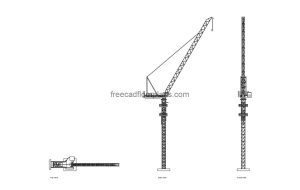 luffing jib crane autocad drawing, plan and elevation 2d views, dwg file free for download