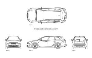 opel astra tourer autocad drawing, plan and elevation 2d views, dwg file free for download