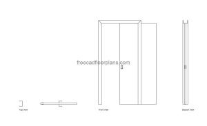 pocket sliding door autocad drawing, plan and elevation 2d views, dwg file free for download