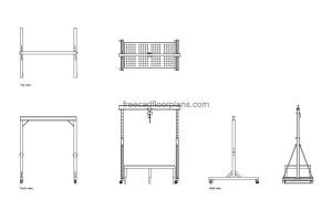 portable gantry crane autocad drawing, plan and elevation 2d views, dwg file free for download