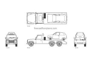 recovery truck autocad drawing, plan and elevation 2d views, dwg file free for download