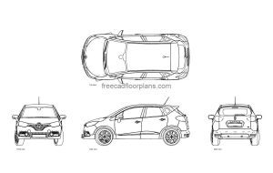 renault captur autocad drawing, plan and elevation 2d views, dwg file free for download