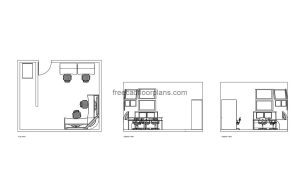 security room autocad drawing, plan and elevation 2d views, dwg file free for download
