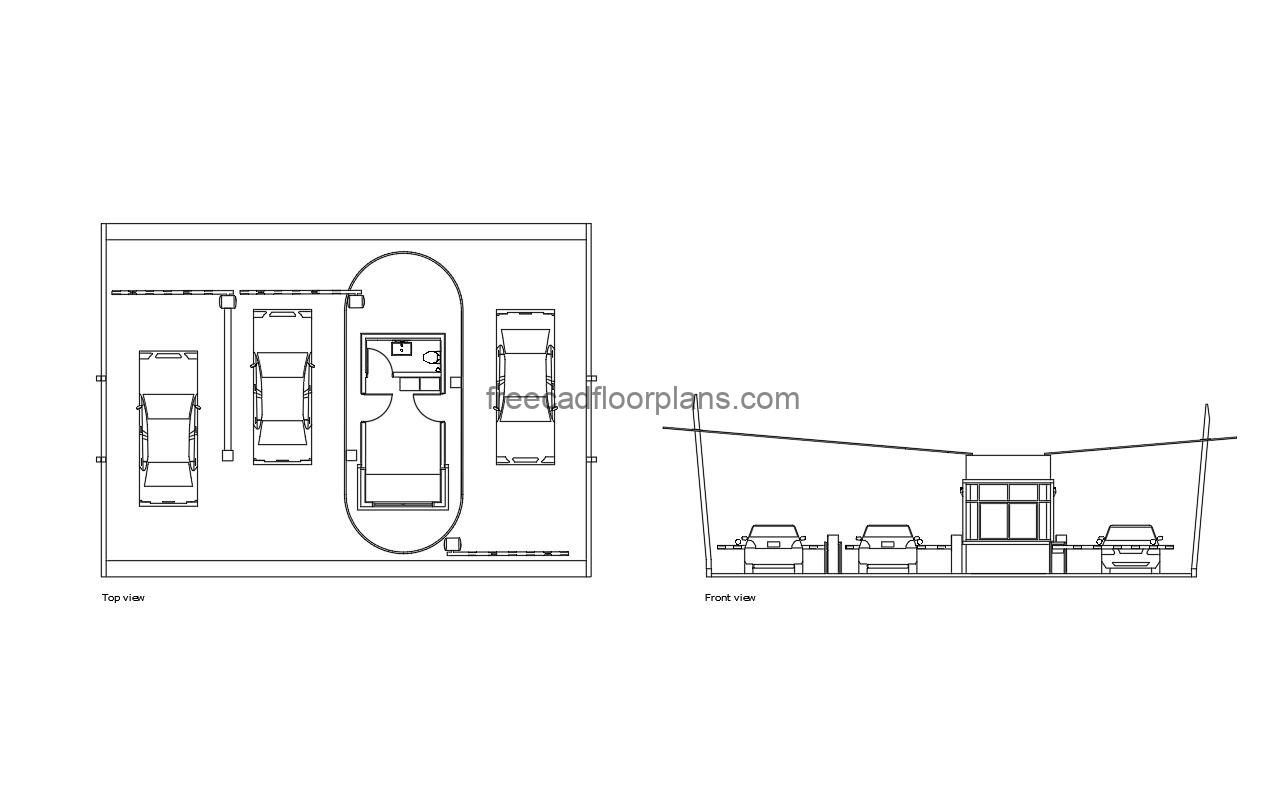 secutiry checkpoint guard house autocad drawing, plan and elevation 2d views, dwg file free for download