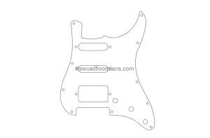 stratocaster pickguard dxf drawing, 2d view, dwx file free for download