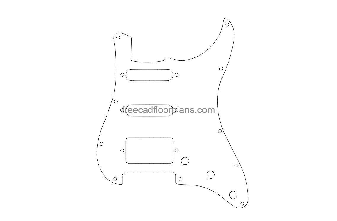 stratocaster pickguard dxf drawing, 2d view, dwx file free for download