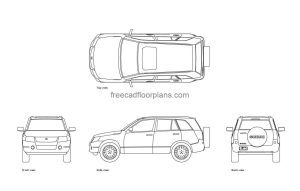 suzuki grand vitara autocad drawing, plan and elevation 2d views, dwg file free for download
