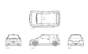suzuki swift autocad drawing, plan and elevation 2d views, dwg file free for download