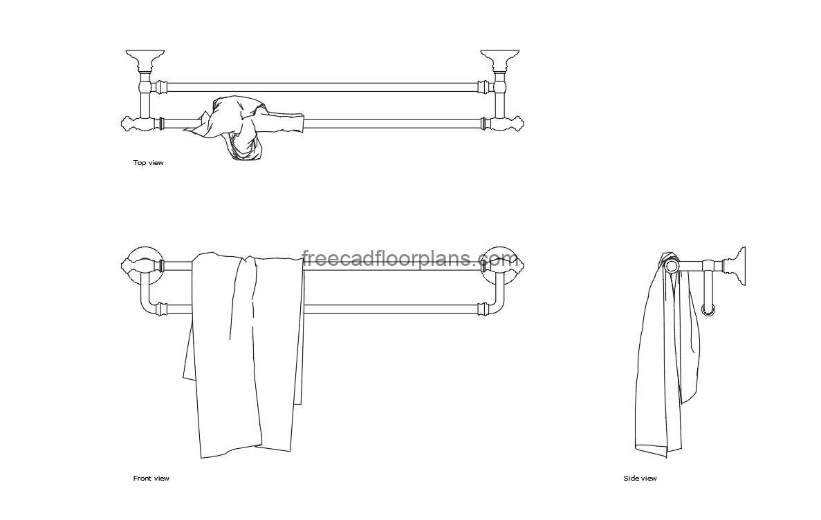 towel holder autocad drawing, plan and elevation 2d views, dwg file free for download