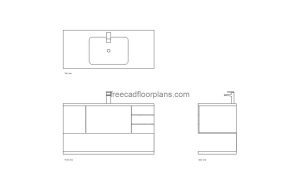 undercounter wash basin autocad drawing, plan and elevation 2d views, dwg file free for download