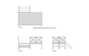 wood deck autocad drawing, plan and elevation 2d views, dwg file free for download
