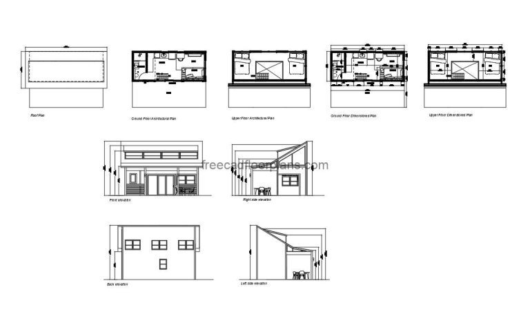 10x24 tiny house with three bedrooms pdf and dwg file with plan and elevations