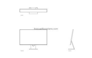 27 inch monitor autocad drawing, plan and elevation 2d views, dwg file free for download
