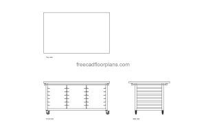 bakery work table autocad drawing, plan and elevation 2d views, dwg file free for download