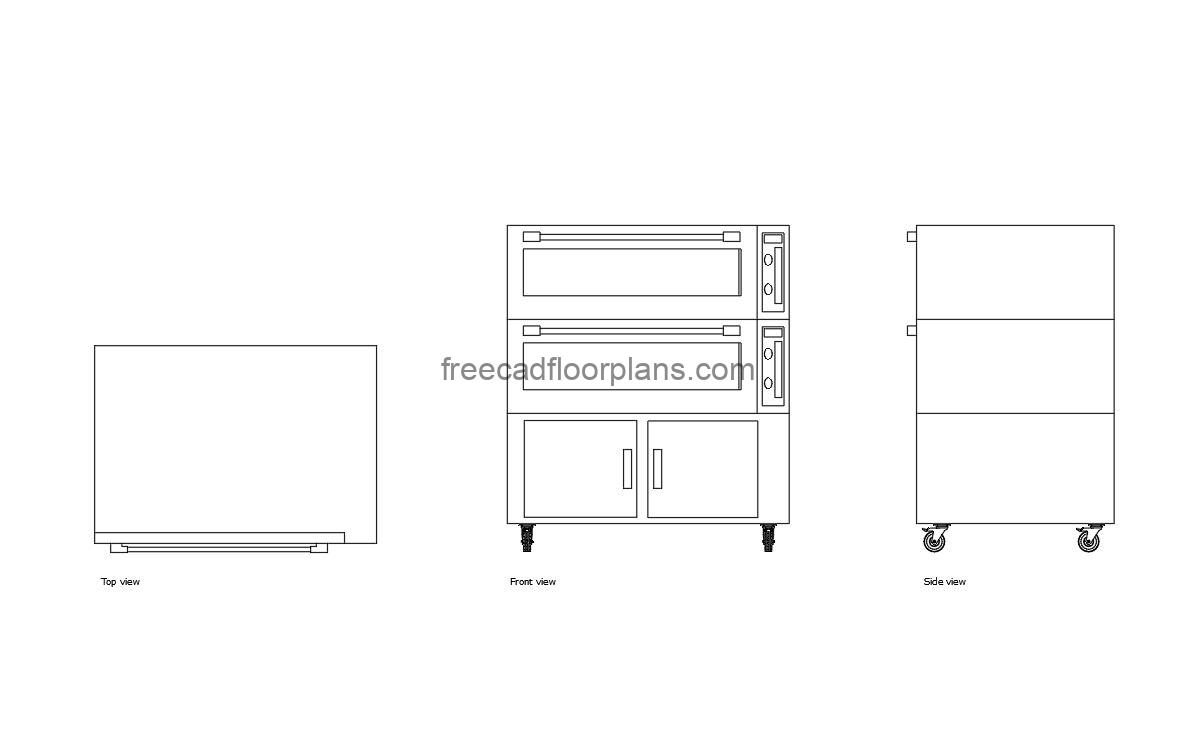 baking oven autocad drawing, plan and elevation 2d views, dwg file free for download