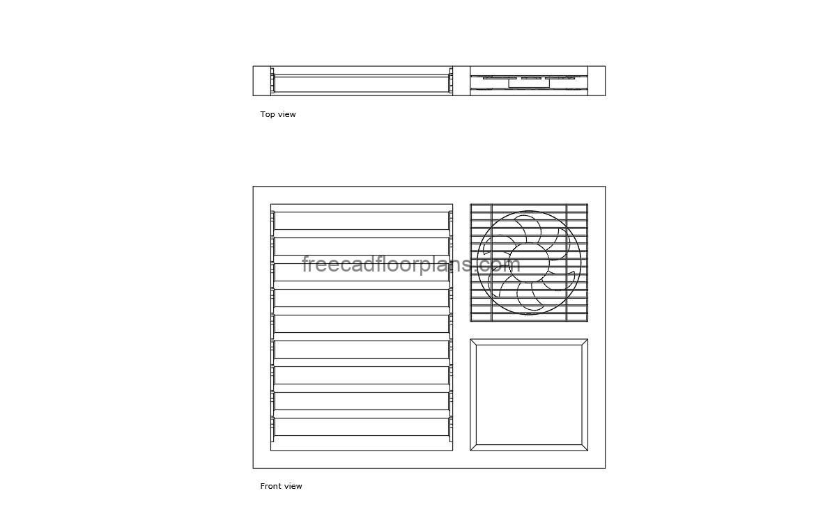 bathroom ventilation window autocad drawing, plan and elevation 2d views, dwg file free for download