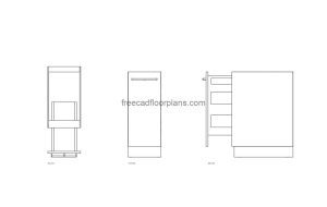 bottle pull out autocad drawing, plan and elevation 2d views, dwg file free for download