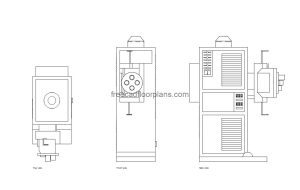 cinema projector autocad drawing, plan and elevation 2d views, dwg file free for download