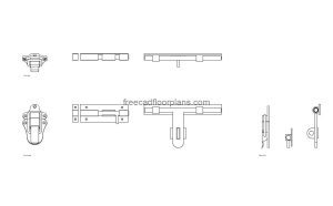classic door latch autocad drawing, plan and elevation 2d views, dwg file free for download