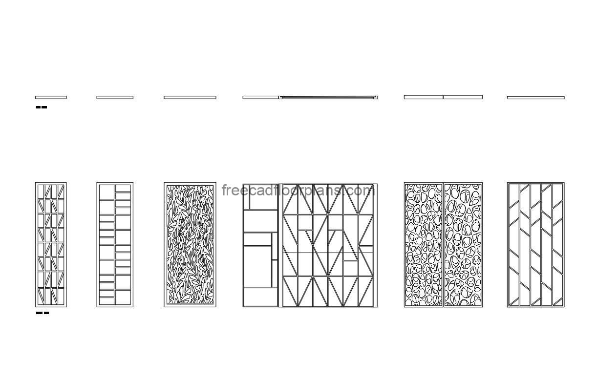decorative wall panels autocad drawing, plan and elevation 2d views, dwg file free for download