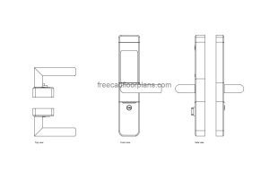 digital mortise lock autocad drawing, plan and elevation 2d views, dwg file free for download