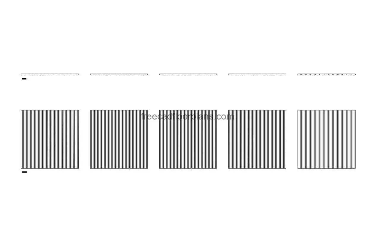 fluted wooden panels autocad drawing, plan and elevation 2d views, dwg file free for download