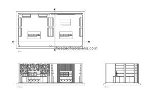 gift shop autocad drawing, plan and elevation 2d views, dwg file free for download