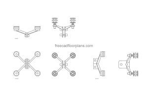 glass spider fitting autocad drawing, plan and elevation 2d views, dwg file free for download