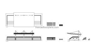 grandstand autocad drawing, plan and elevation 2d views, dwg file free for download