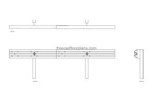 guardrail autocad drawing, plan and elevation 2d views, dwg file free for download