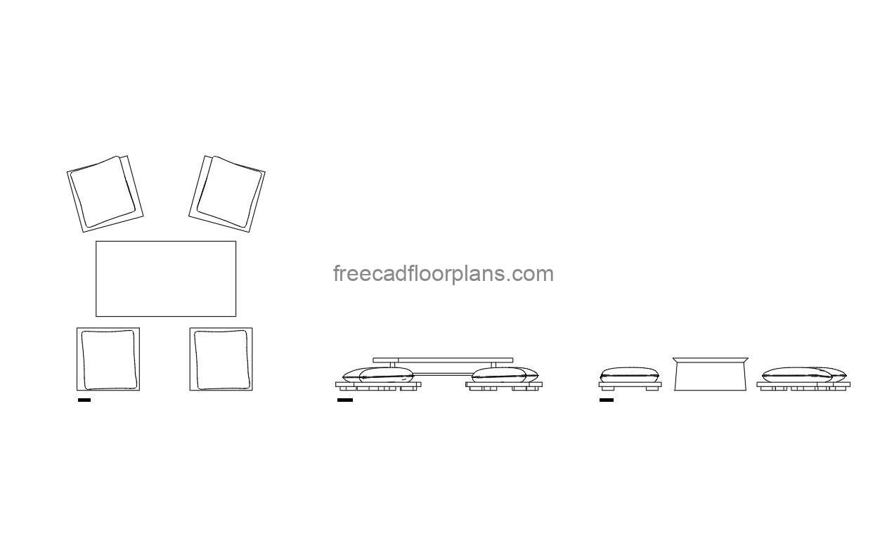 japanese low table autocad drawing, plan and elevation 2d views, dwg file free for download