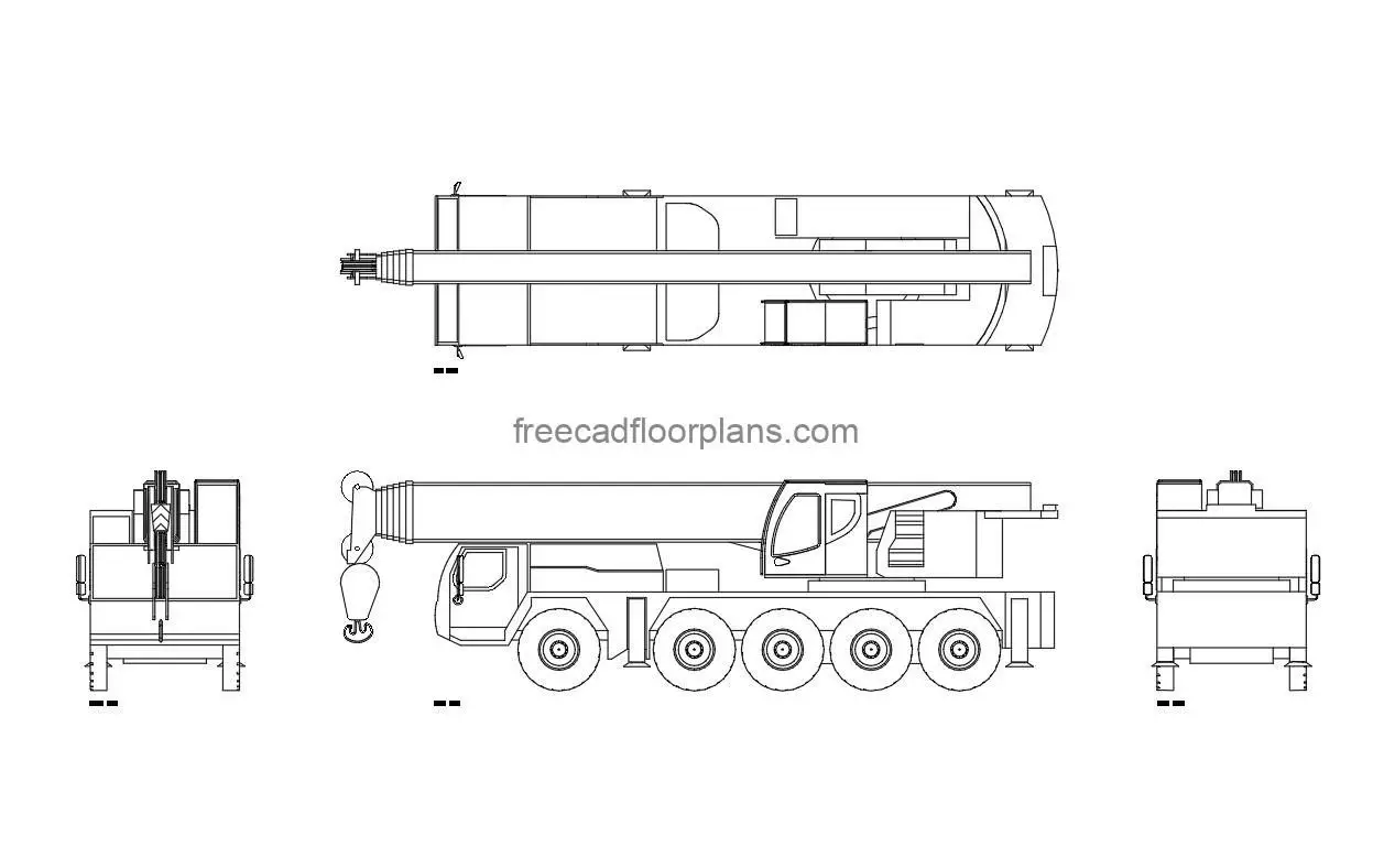 liebherr crane ltm-1100 autocad drawing, plan and elevation 2d views, dwg file free for download