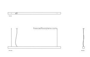 linear pendant light autocad drawing, plan and elevation 2d views, dwg file free for download