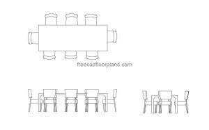 long table autocad drawing, plan and elevation 2d views, dwg file free for download