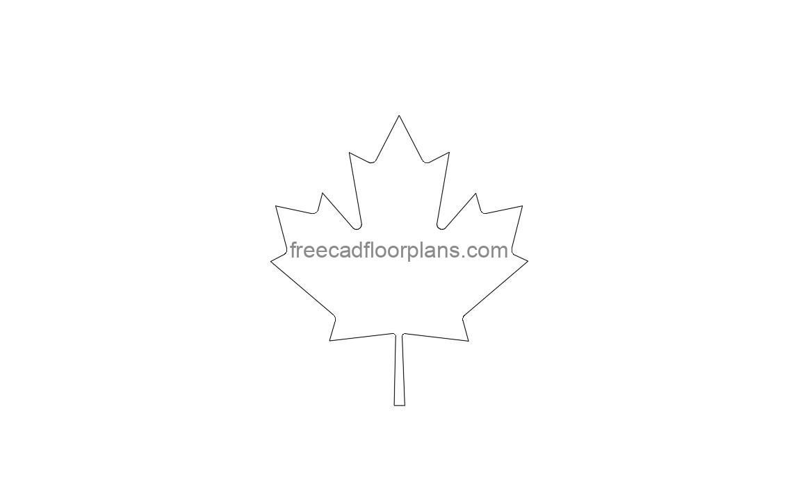 maple leaf dxf drawing, plan 2d view for free download